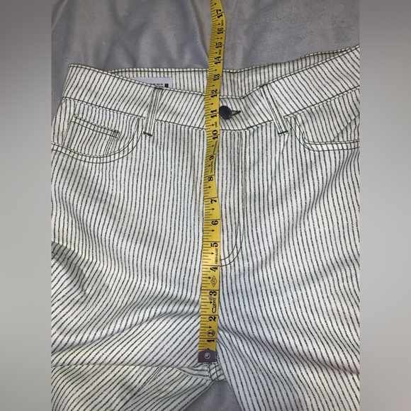 Zara cream and green Pin Striped Wide-Leg high rise 100% cotton jeans Pants 8 - Picture 8 of 10